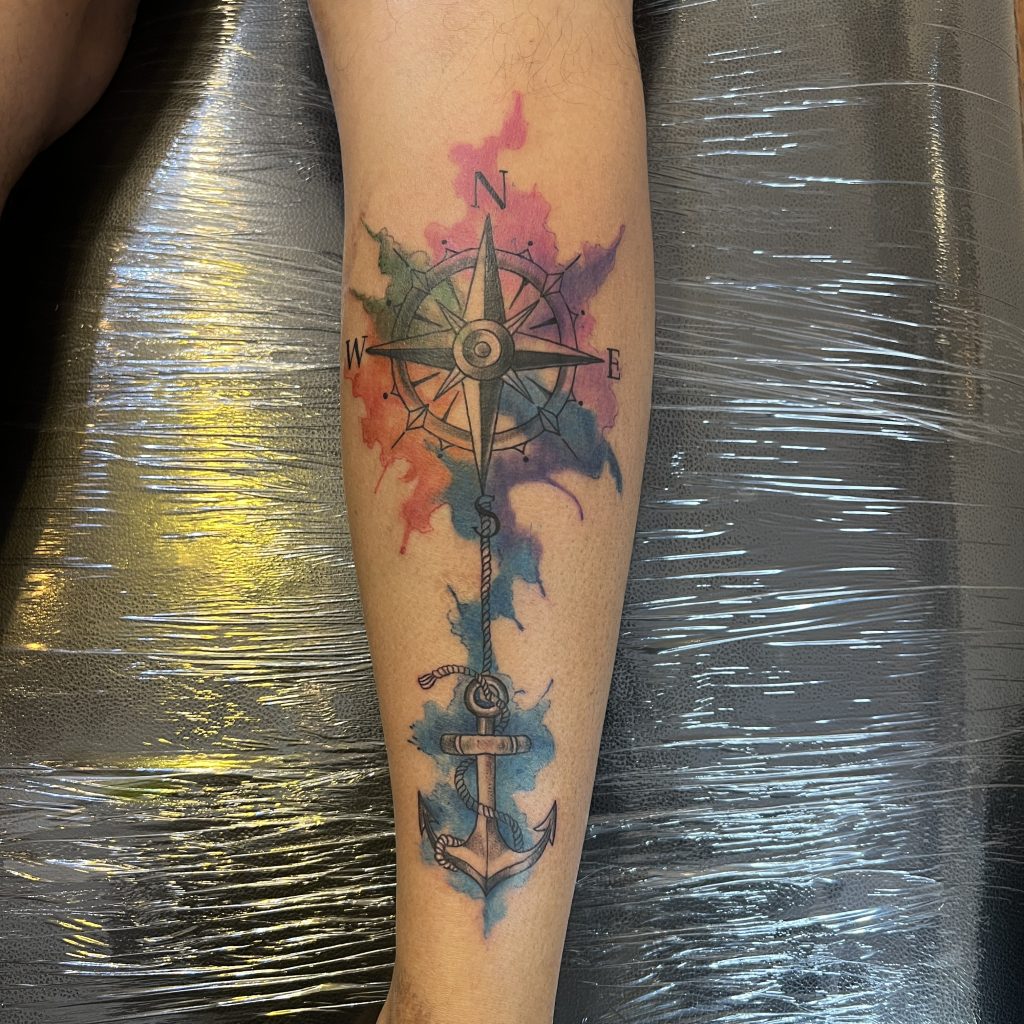 Watercolour Compass Tattoo by Mukesh Tupkar